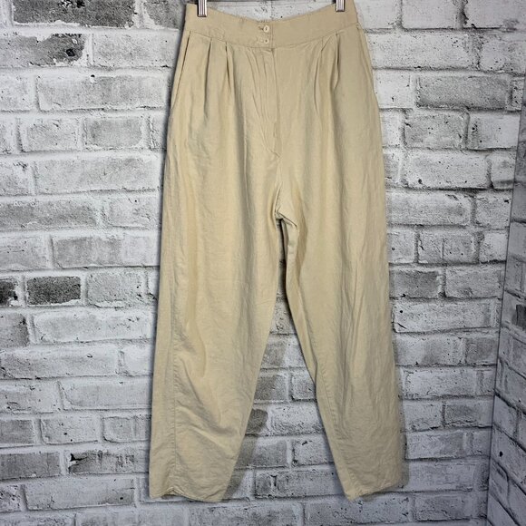 Vintage 90s Linen Blend Pleated High Rise Tapered Casual Trousers Dress Pants - Picture 6 of 14